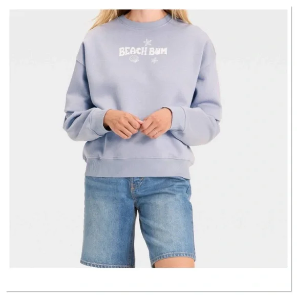 Modern Lux Women’s Beach Bum Blue Graphic Sweatshirt - Picture 1 of 4